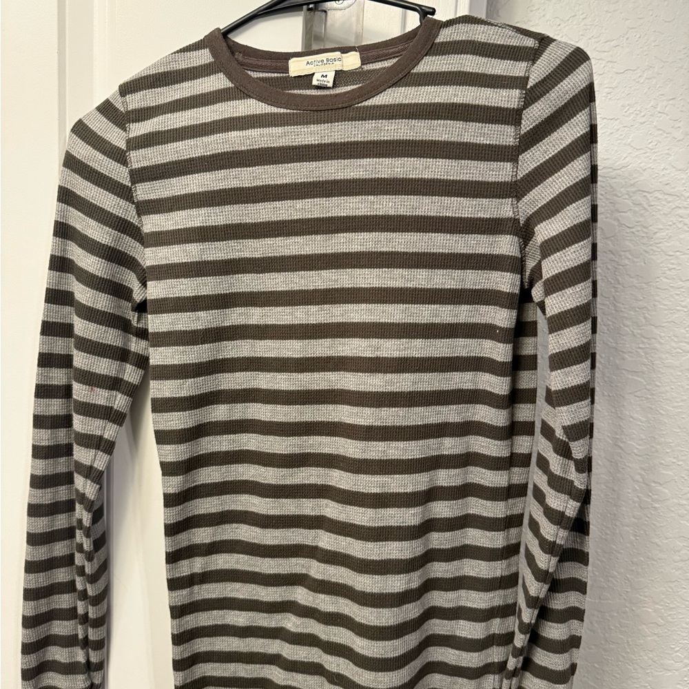 Active Basic Men's Gray and Brown Striped Long Sleeve Tee